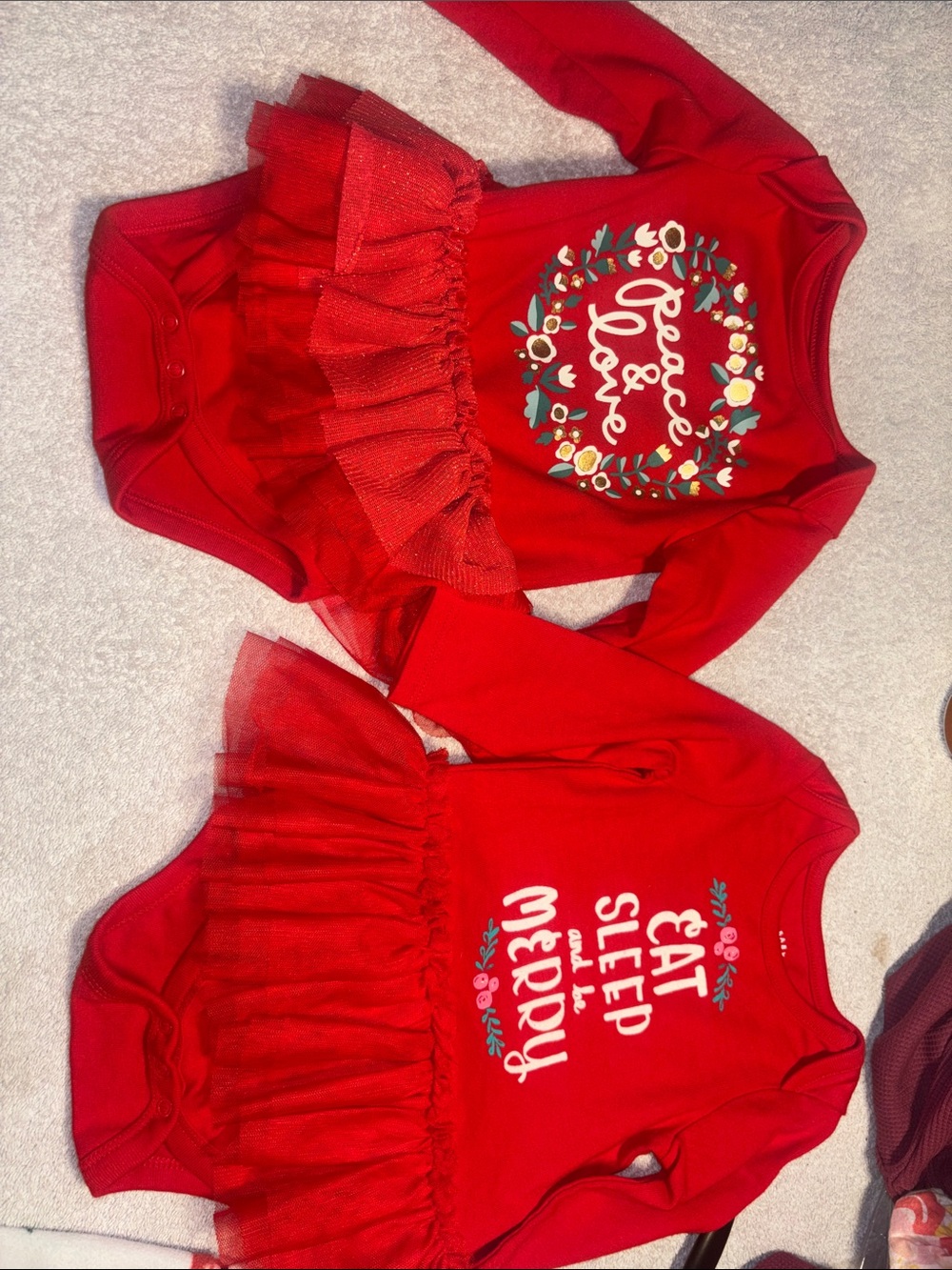 Cat & Jack Red "Eat Sleep and Be Merry" Long-Sleeve Tutu Bodysuit